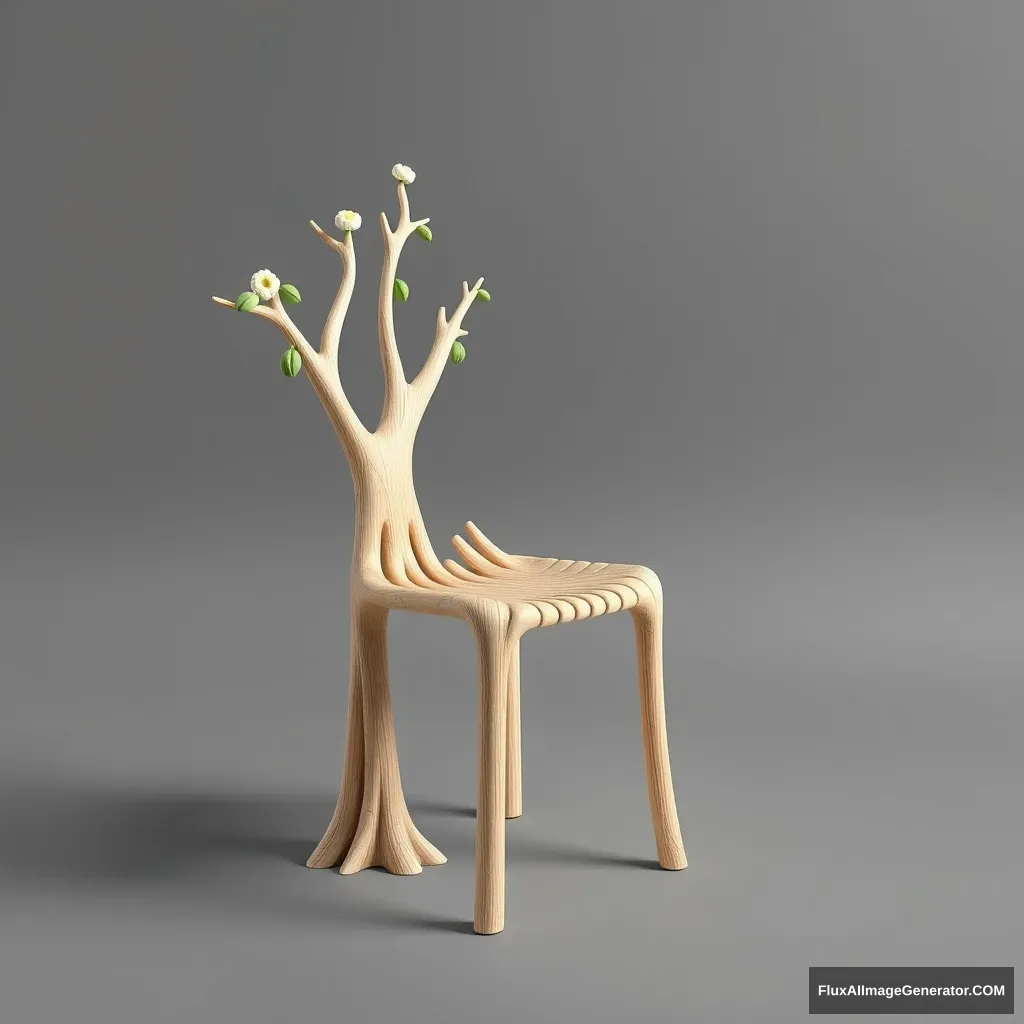 Product design for a chair like a tree and a bag.