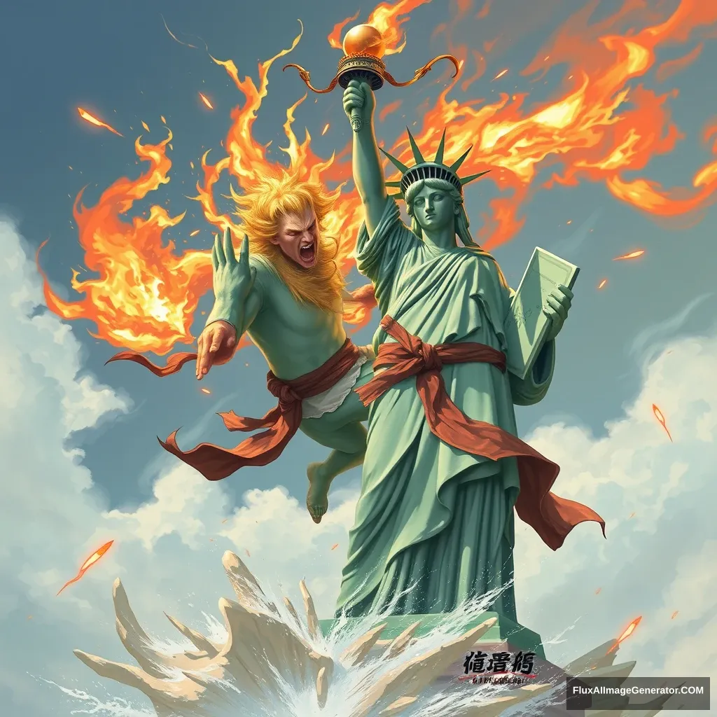 "Sun Wukong violently beats the Statue of Liberty." - Image