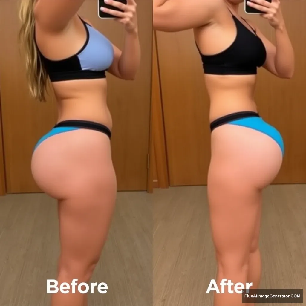 Fitness model influencer Emma's glutes, before-after photos. - Image