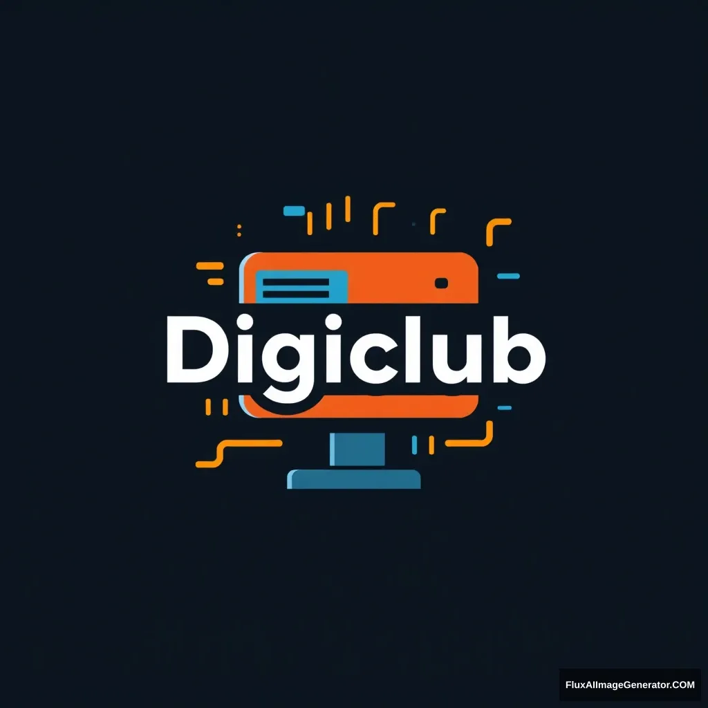 Create a classic, clunky logo for Digiclub, a YouTube channel focused on digital marketing and SEO. The logo should: - Incorporate a combination of digital and marketing elements (e.g., pixels, screens, charts, or graphs) - Feature a bold, dark color scheme (e.g., blues, oranges, or yellows) - Include the channel name 'Digiclub' in a clean, sans-serif font - Be scalable for various formats (e.g., YouTube thumbnails, social media profiles, and website headers) - Convey a sense of innovation, amateur, and isolation. Design a logo that appeals to digital marketers, entrepreneurs, and anyone interested in growing their online presence. - Image