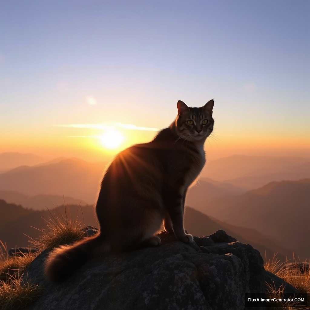 'I want to see a cat on a mountain during the golden hour.' - Image