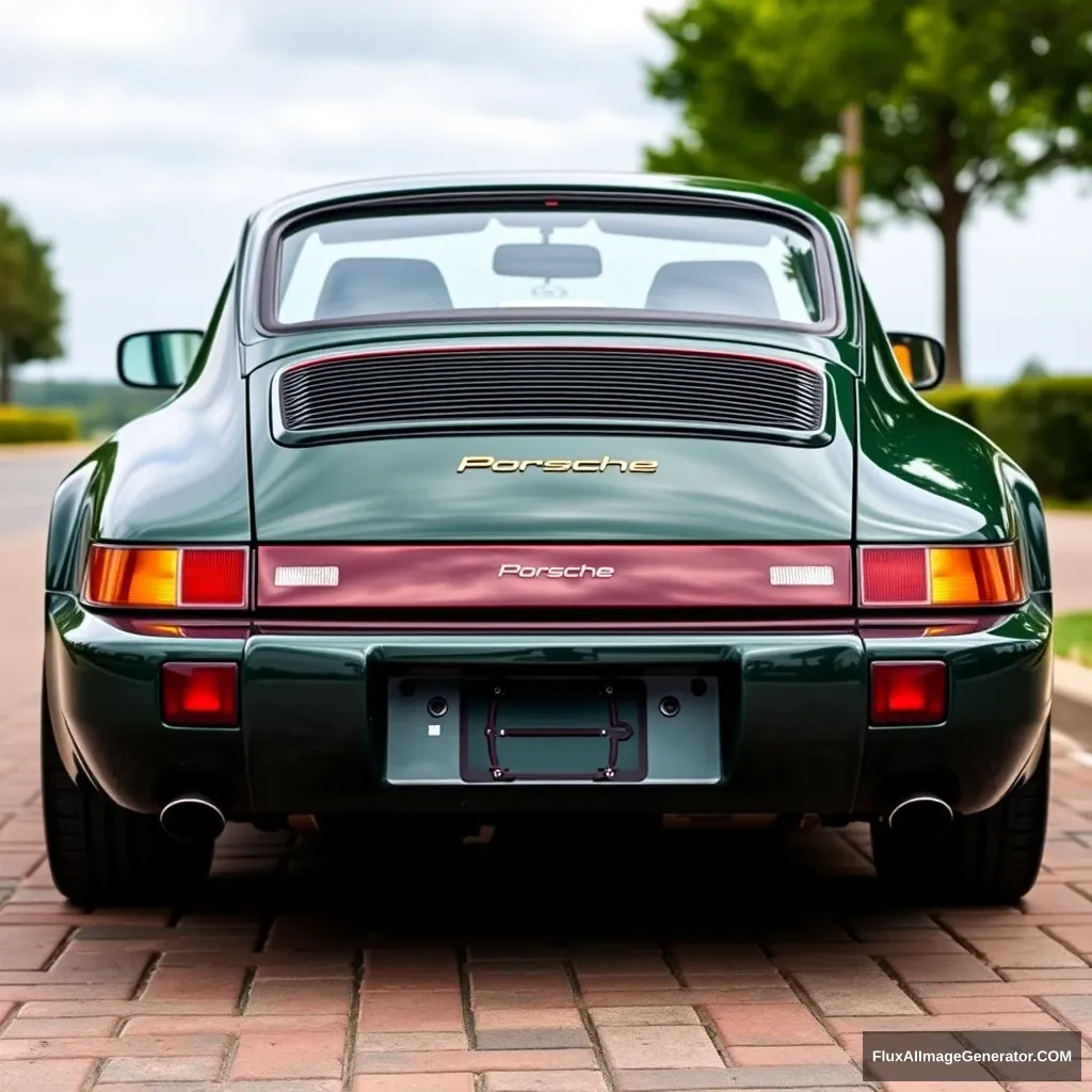 Dark green color Porsche 911 model year 1994 look from back left.