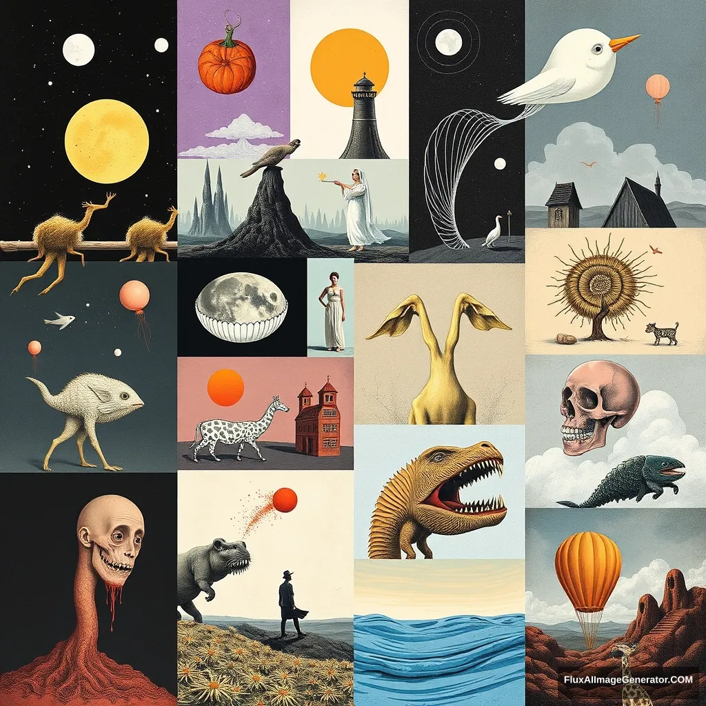 Collage of different weird illustrations