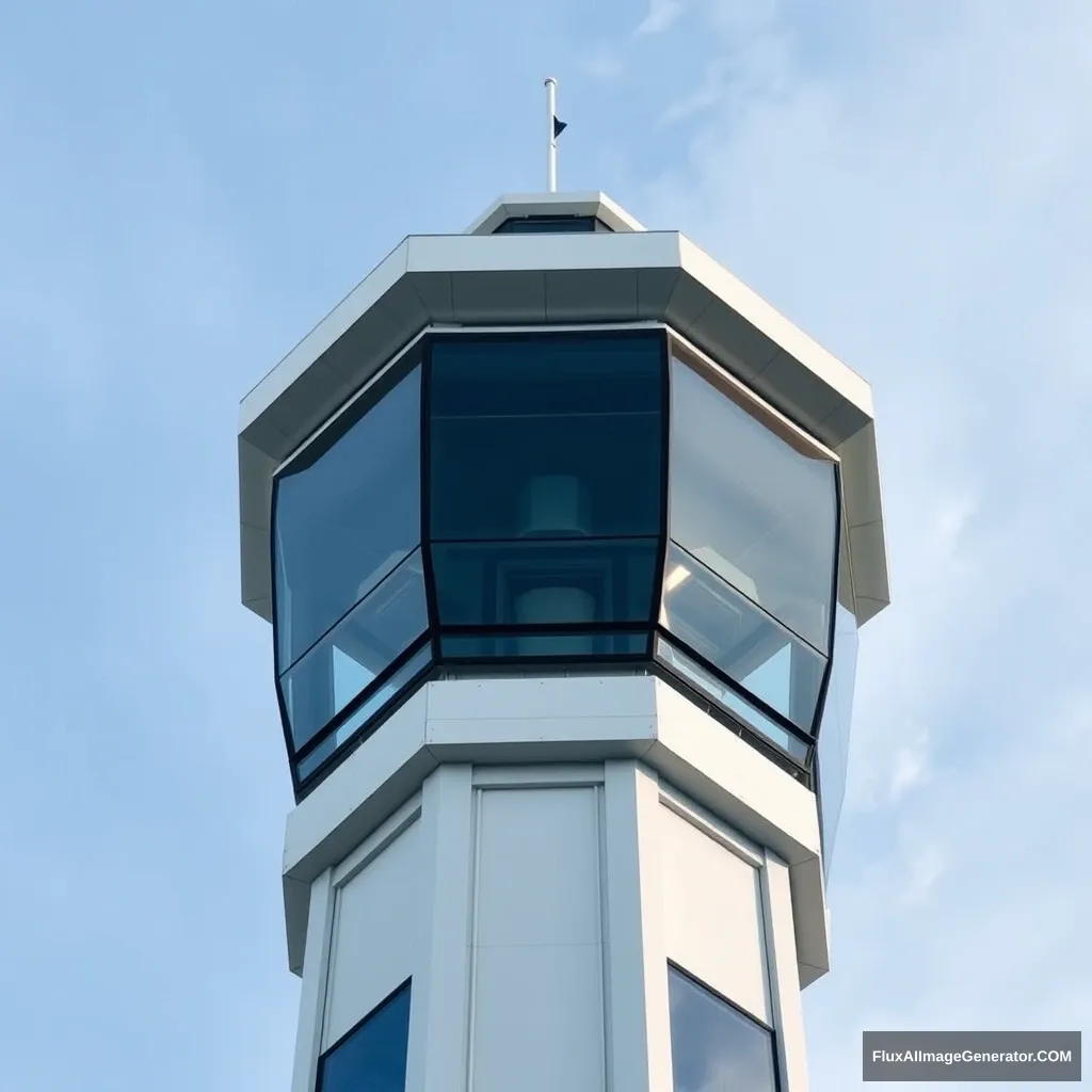 A glass sky air traffic control tower with octagonal design elements. - Image