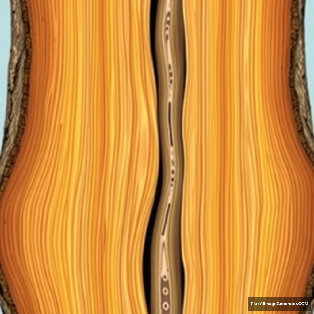 Scientific illustration of a vertical cross section of a tree.