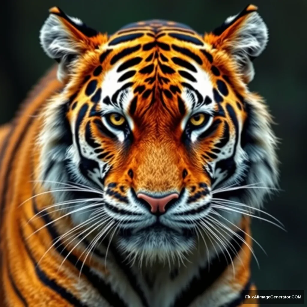 "Generate a realistic photographic image to be used as a profile picture, featuring a tiger whose stripes form the characters '谢智勇'." - Image