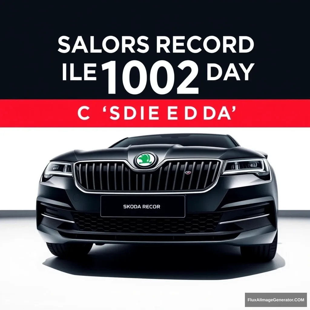 Sales record of 102 in one day, Skoda logo. - Image