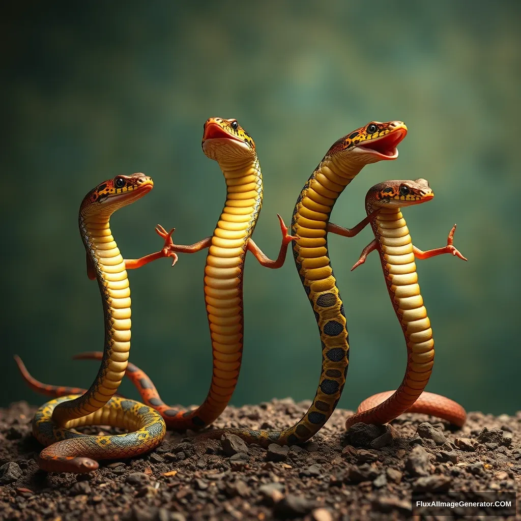 4 mixed colored snake dancing