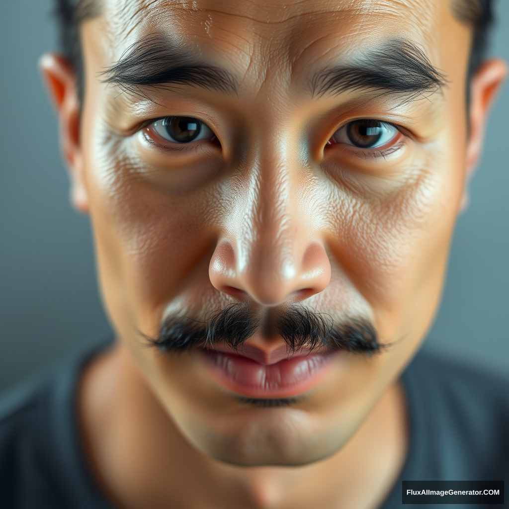 an Asian man's face with a mustache