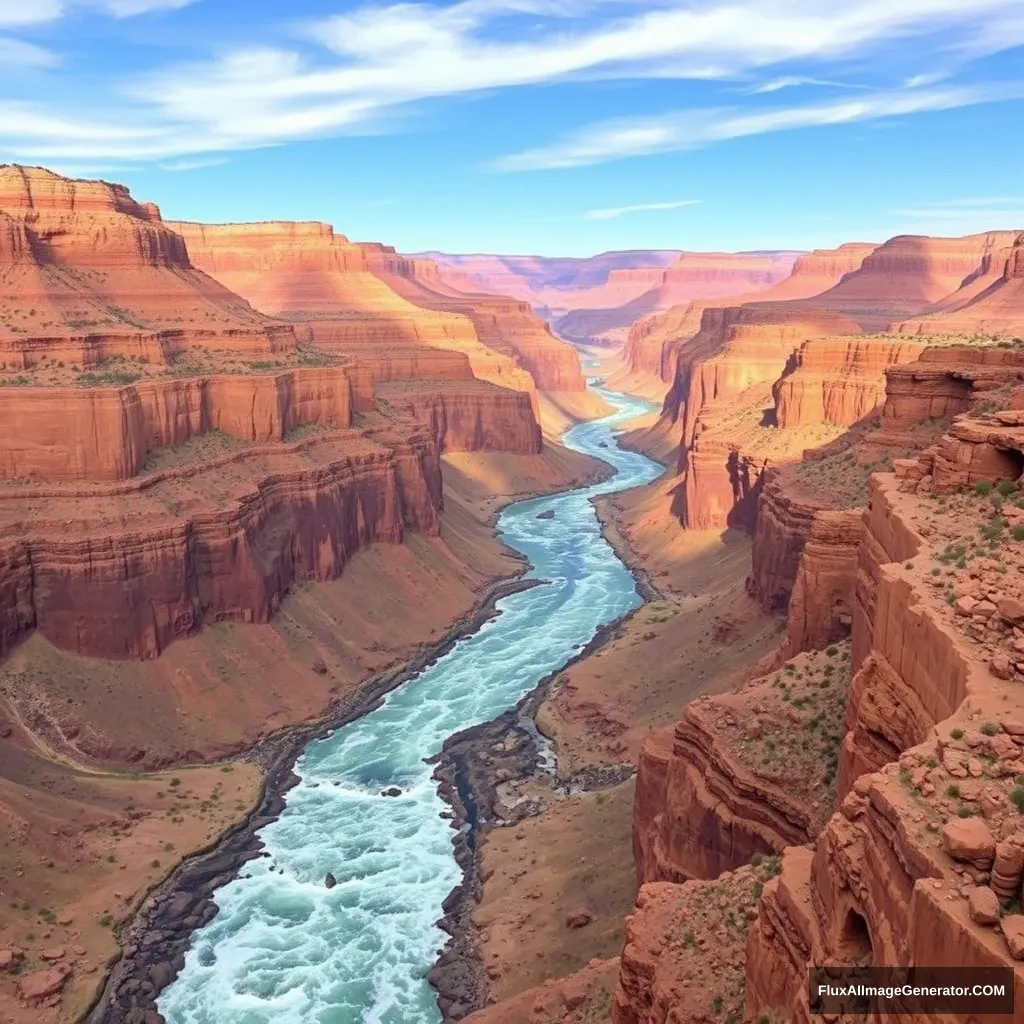 The rushing mountain torrents flow through the Grand Canyon.