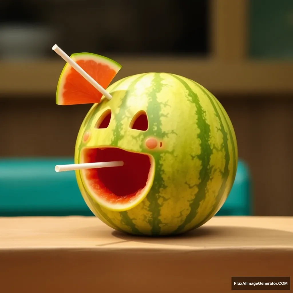 'a melon drinking with a straw a mislhaske' - Image