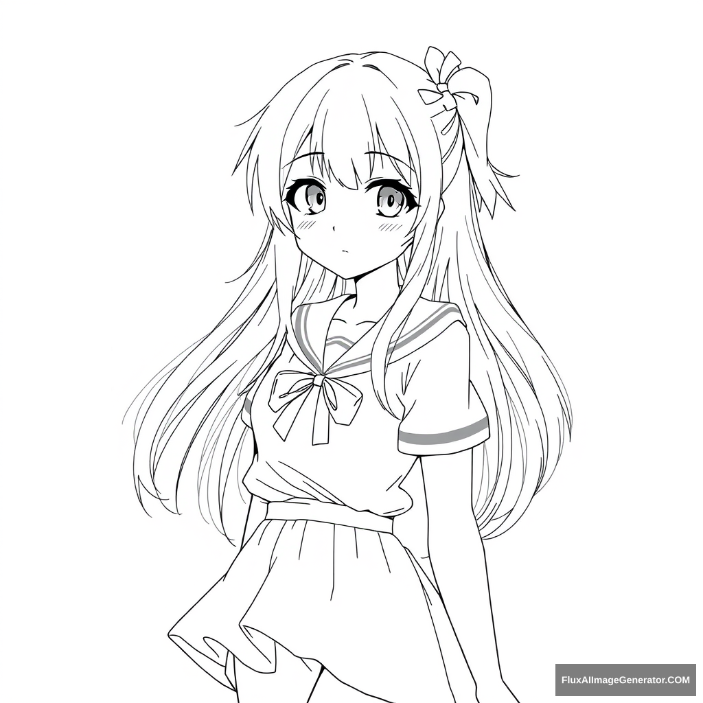 basic line art anime girl manga - Image