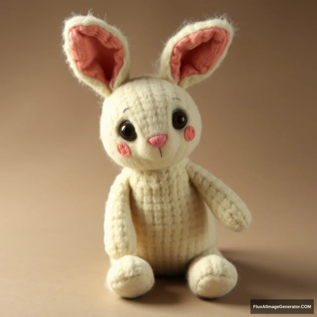 Plush bunny, button eyes, raggedy feel