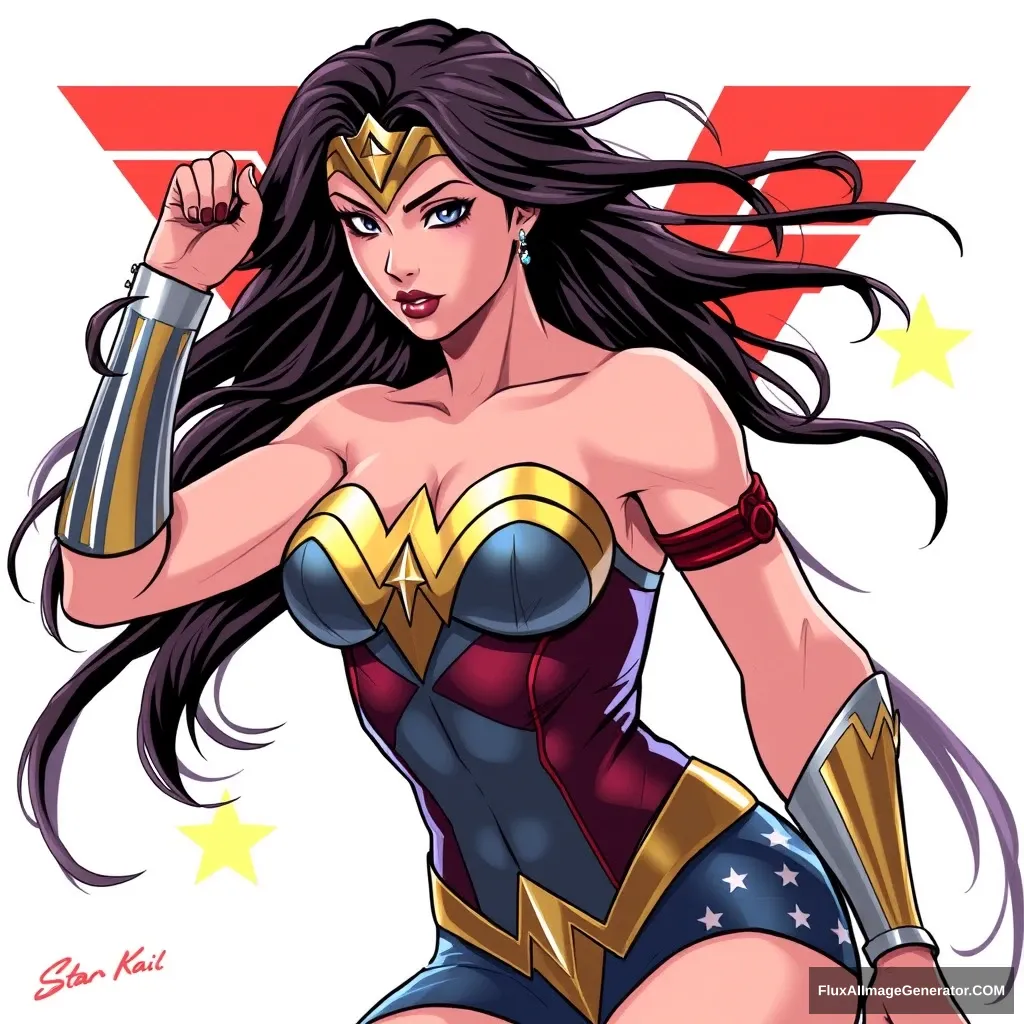 "Wonder Woman illustration in the style of Honkai: Star Rail"