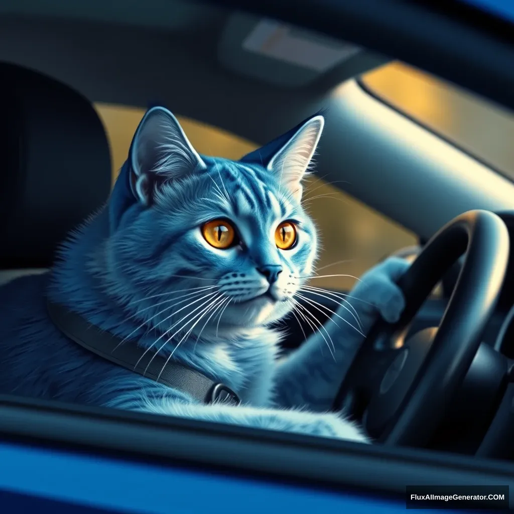 a blue cat who is driving a car - Image