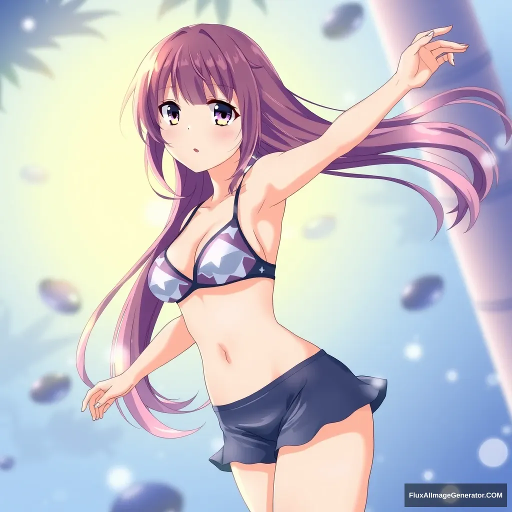 Anime, girl, swimsuit, long hair, short hair. - Image