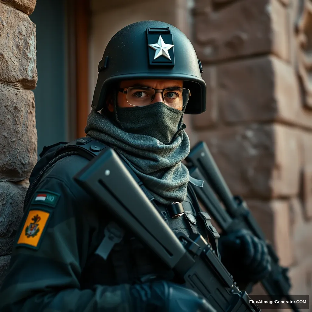 'soldier swat Spain, cold color palette, muted colors, detailed, 8k' - Image