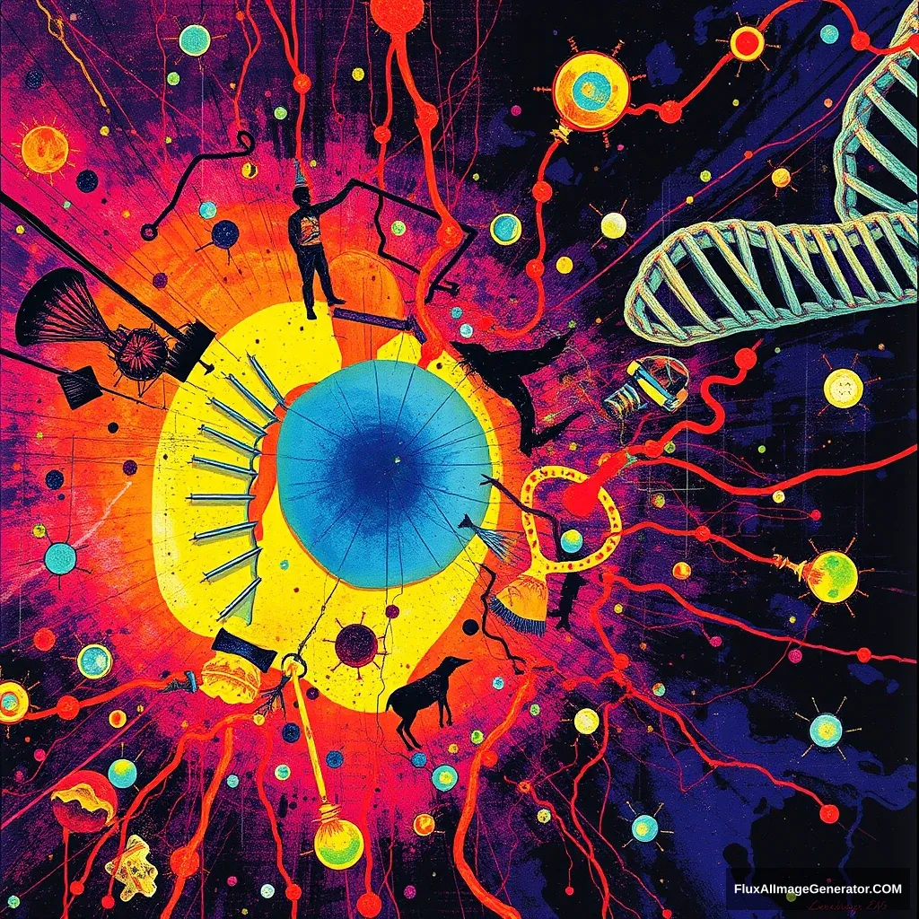 cell nucleus landsat, abstract expressionism, microscopy, cell biology, dna, transcription

surreal,