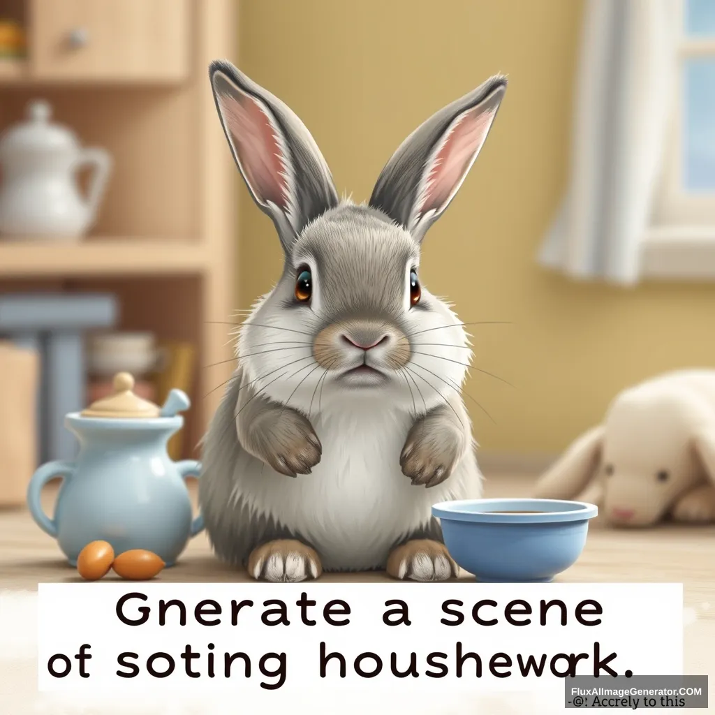 "According to this rabbit, generate a scene of doing housework."