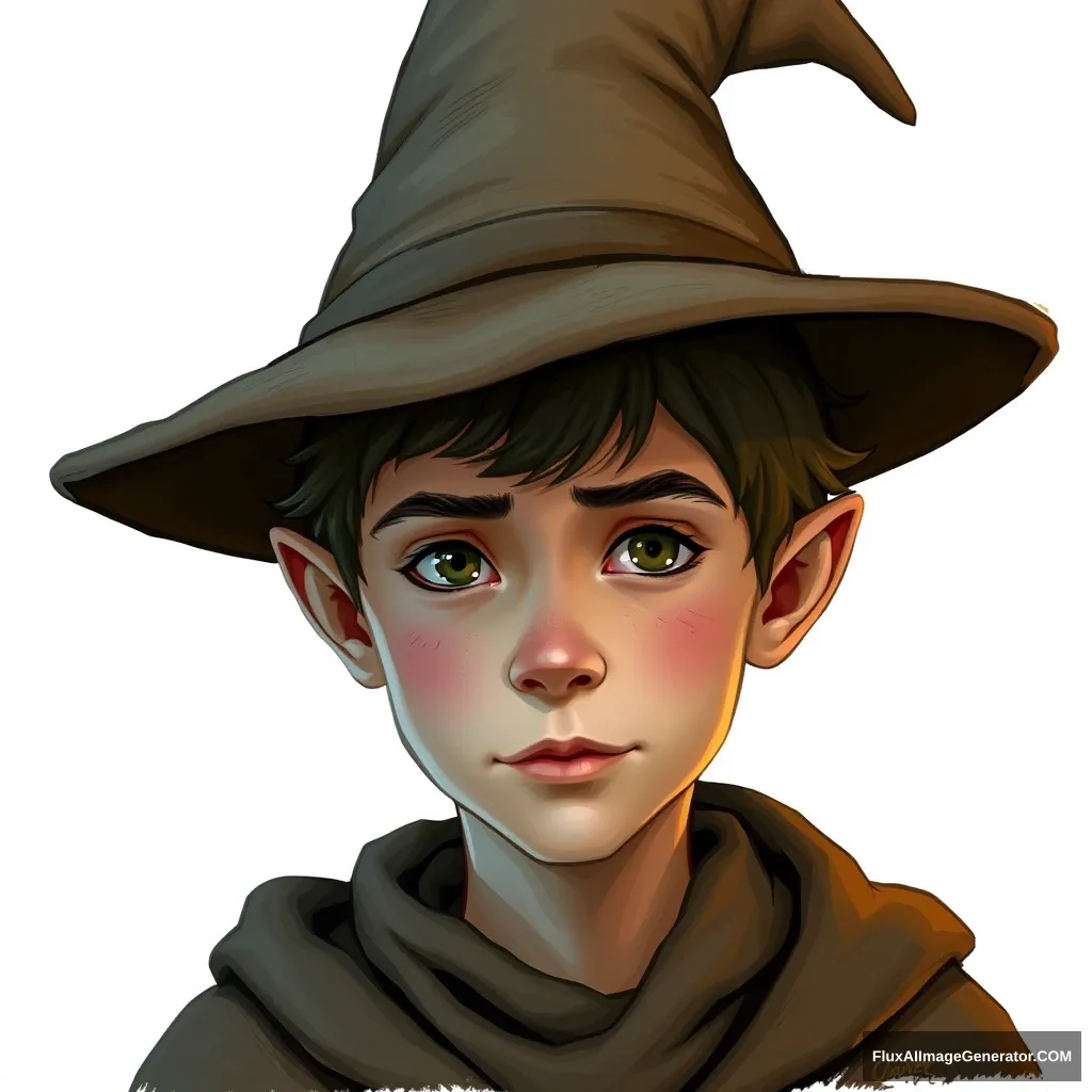 A young wizard with a smooth face and a large pointy hat.