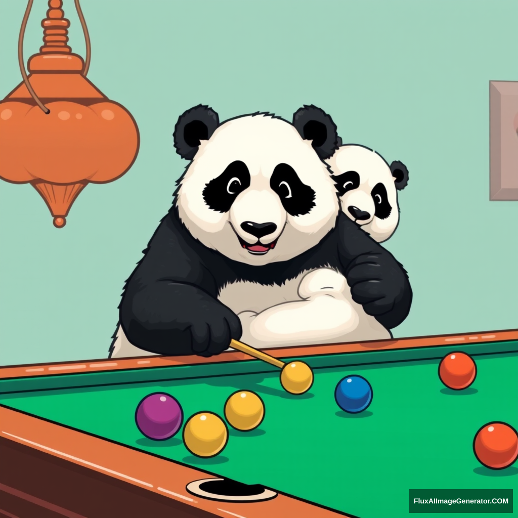 a fat pandas playing pool