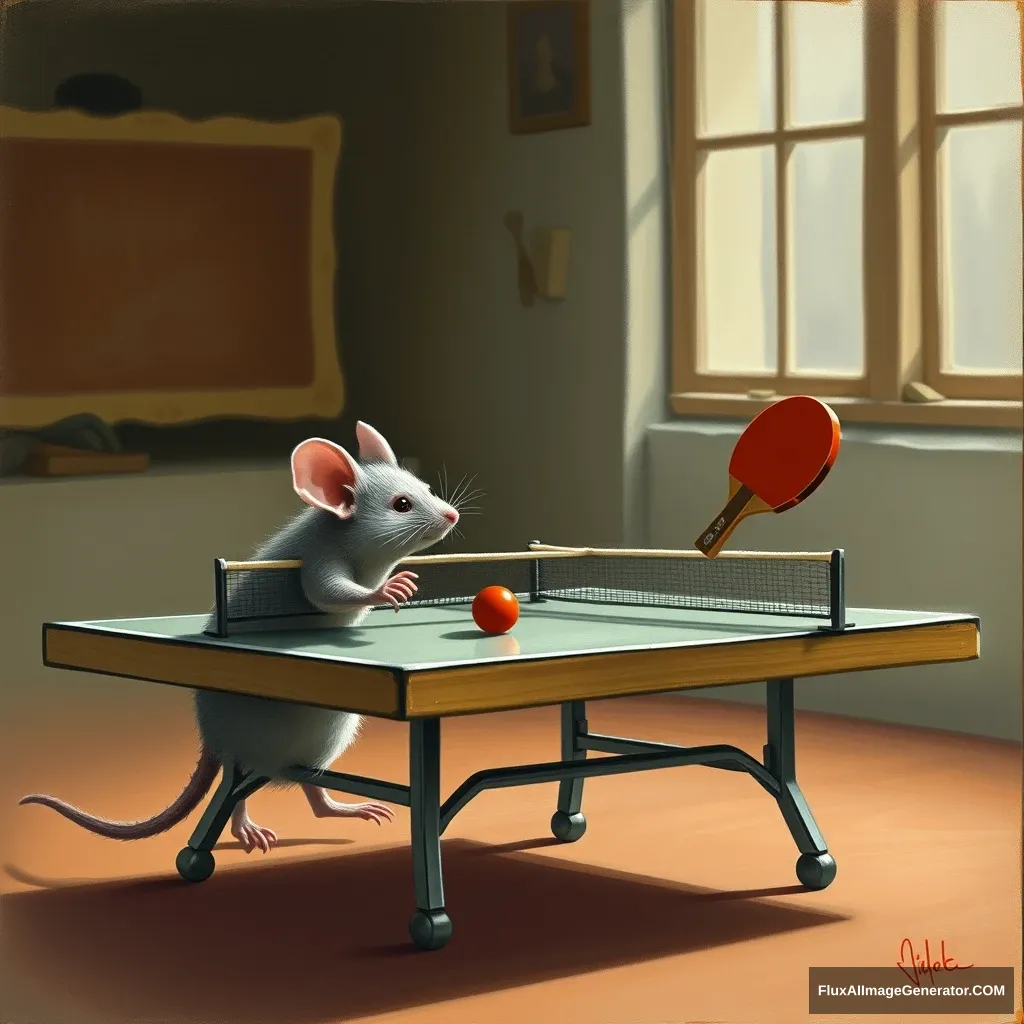 The mouse playing table tennis. - Image