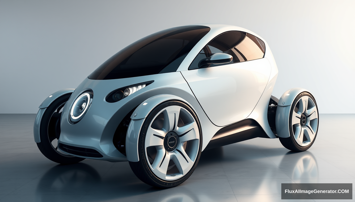 3 wheeled concept car, 2 wheels in front, only 1 in back, 4k, detailed. - Image