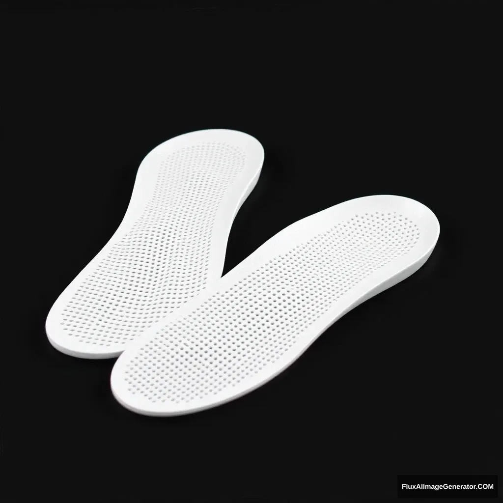 "A pair of insoles with a breathable dot matrix structure, the insoles are white, 3D printed, and they look like orthopedic insoles."