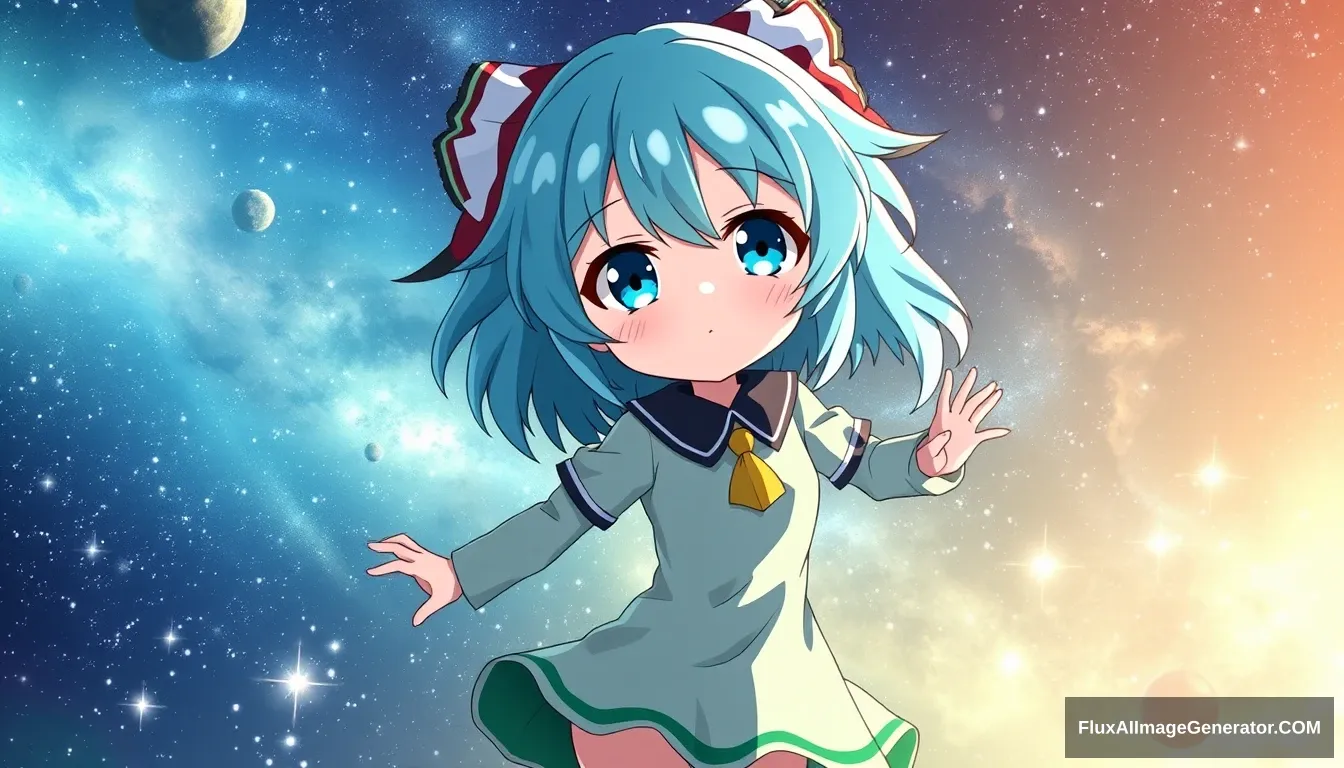 earth-chan, anime, earth-like blue and green hair, in space - Image