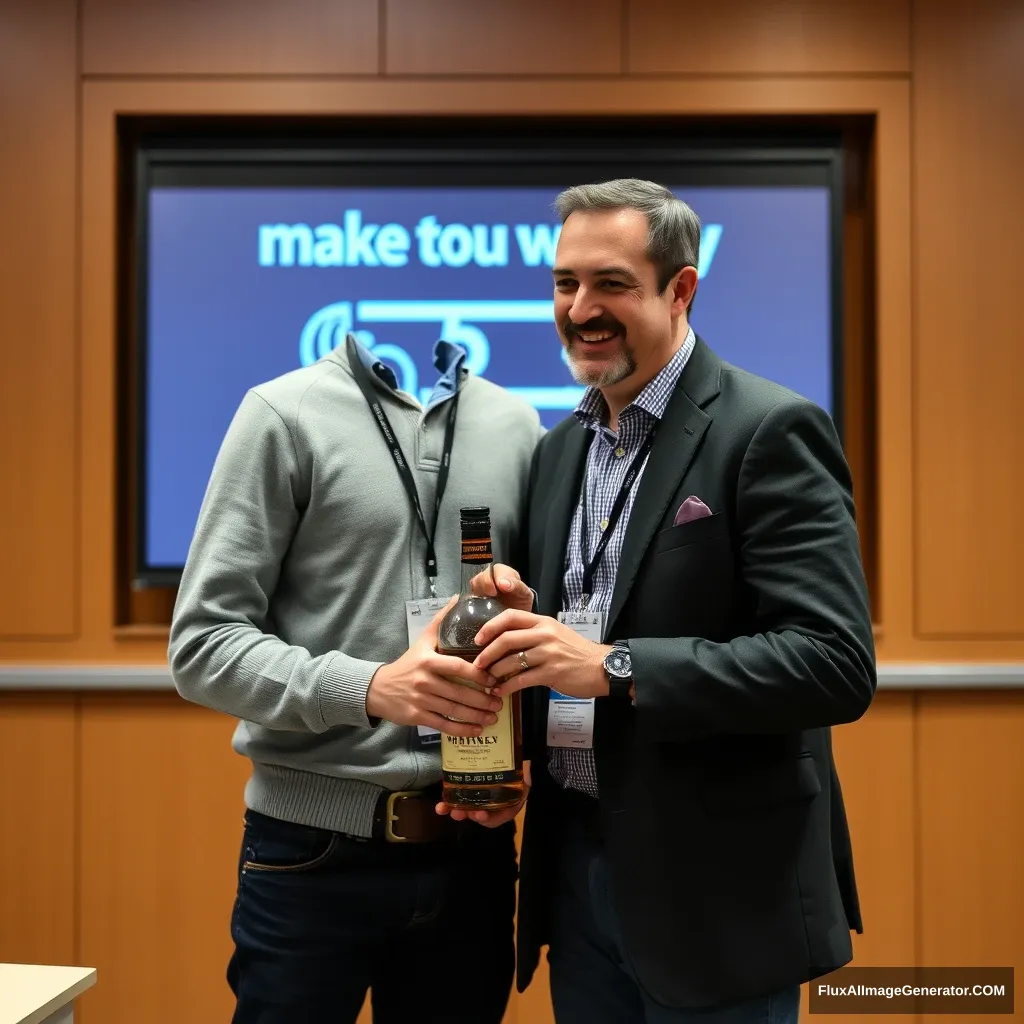 Students who won an artificial intelligence competition gave a bottle of whiskey to their professor as a token of gratitude, and the professor was so moved that tears streamed down their face. - Image