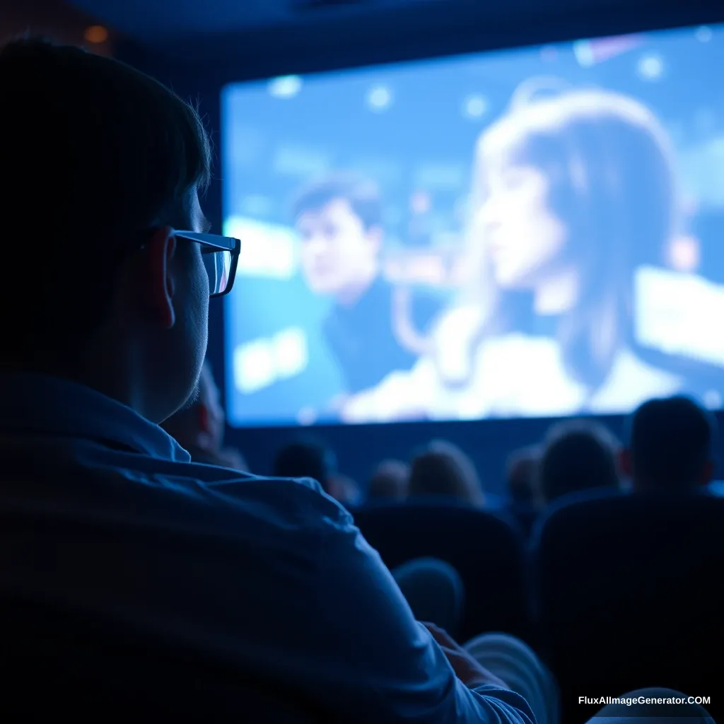 Watching a movie in a cinema.