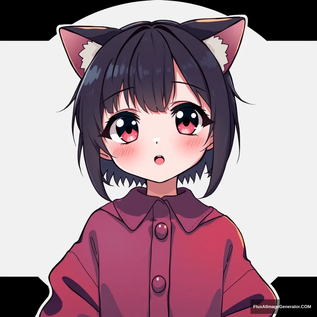 Very cute and kawaii anime girl with cel shading and oversized clothes. Cat-like girl. Cute button-up. Incorporation of red and blue in the clothing. - Image