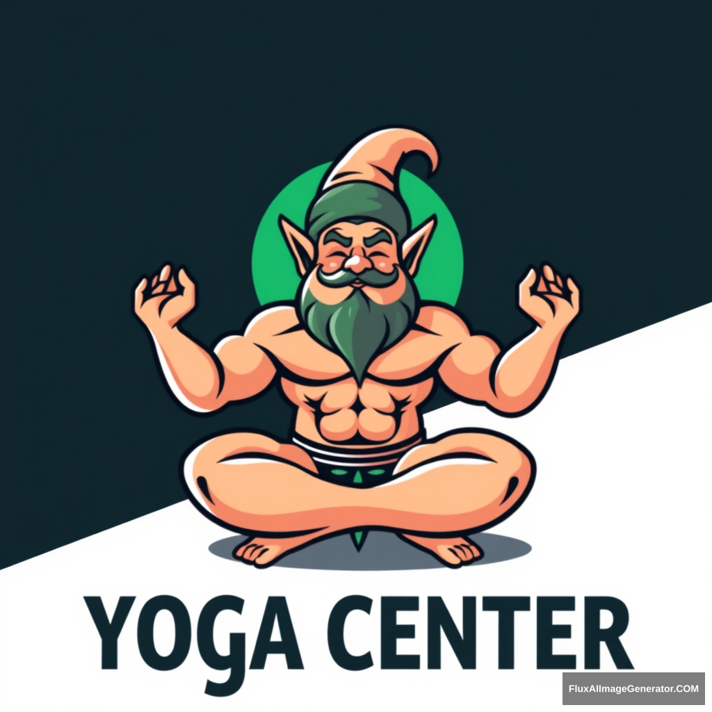 Yoga Center logo: a pumped-up stern dwarf in a lotus sausage pose.