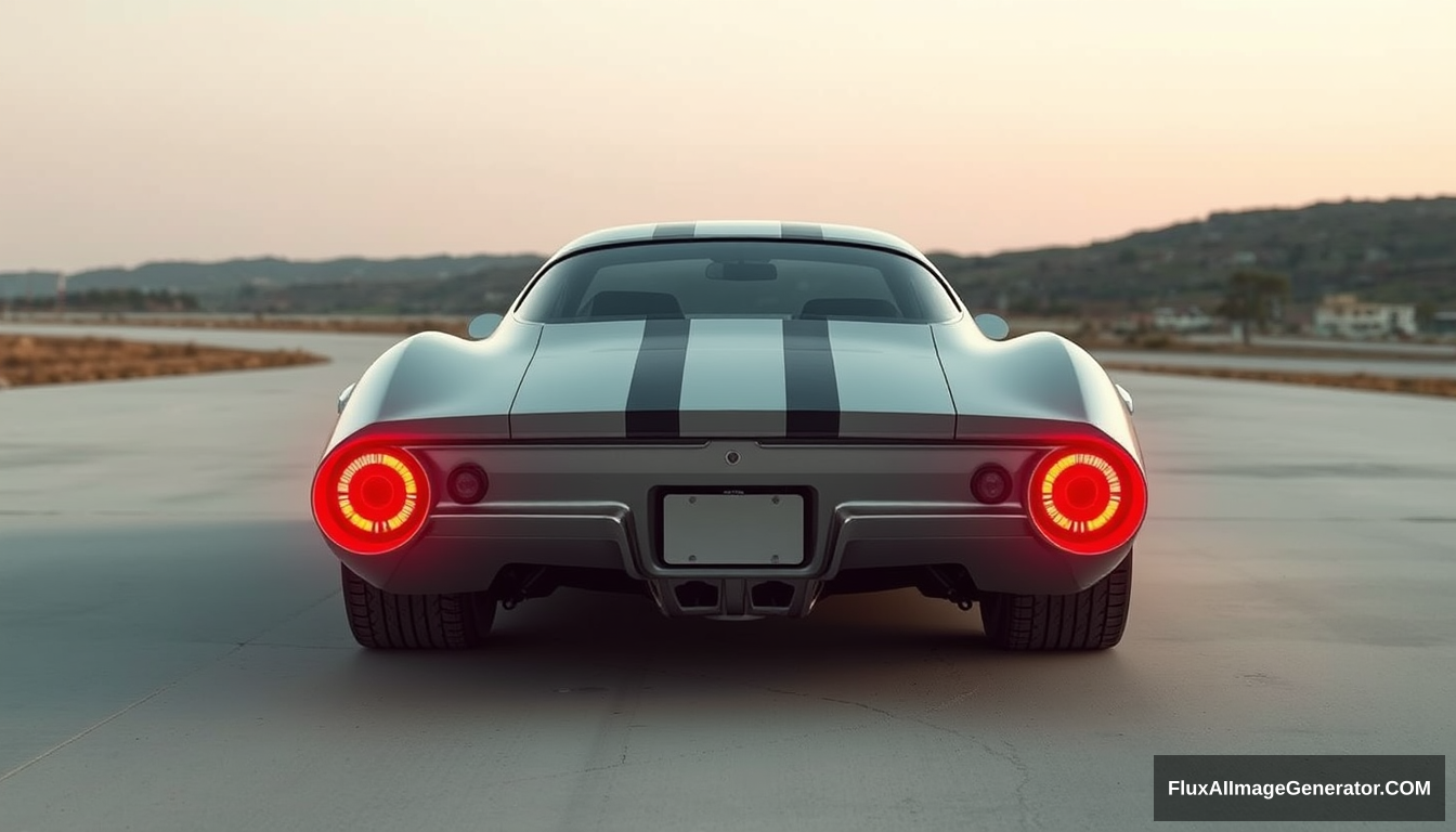 Rear 3/4 shot, an ultra-futuristic car concept, based on the 1972 Camaro, circa 1972, detailed, 4k, by Syd Mead.