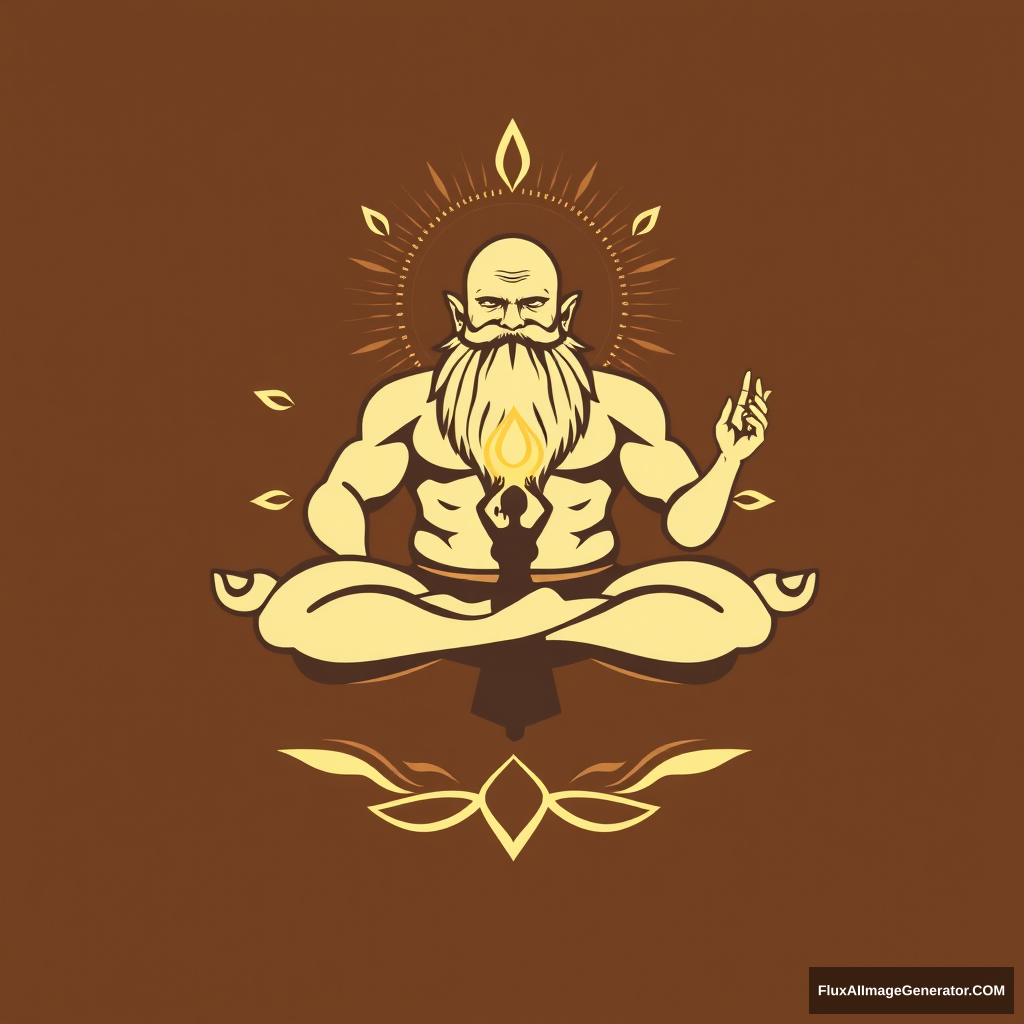 Tahir Yoga Center logo: a muscular, large bald dwarf with a beard in the lotus position exchanges energies from the muladhara chakras to the muladhara chakras with a woman. - Image