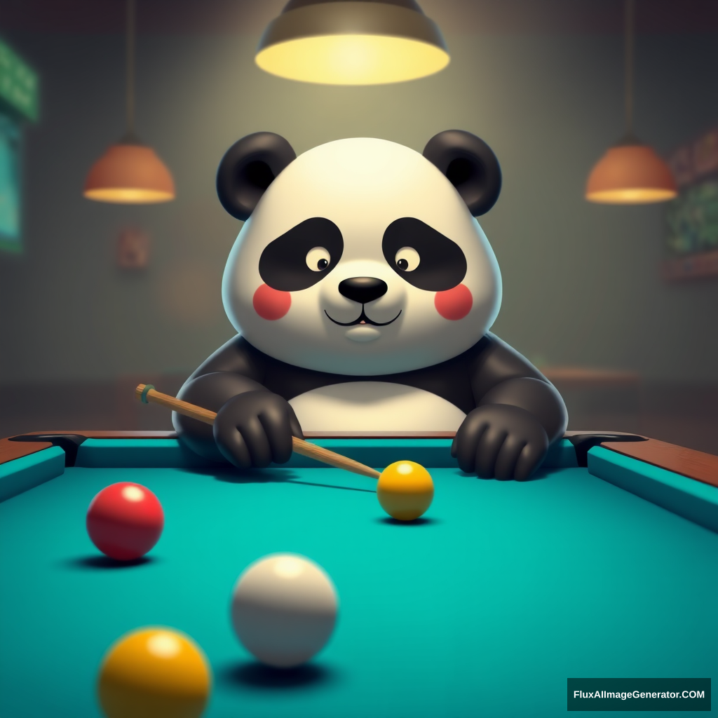 A fat panda playing pool, c4d. - Image