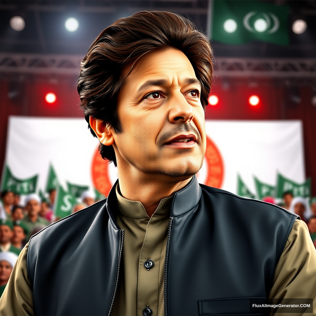 You have to create the image of Imran Khan that is 100% Imran Khan with the background of PTI stage. - Image