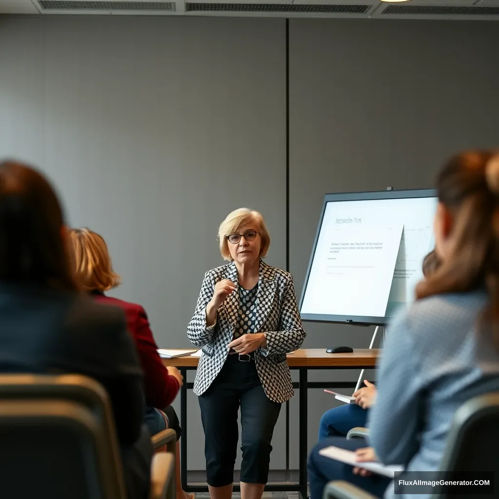 'Ms team meeting presentation noted by a white woman in her fifties.'