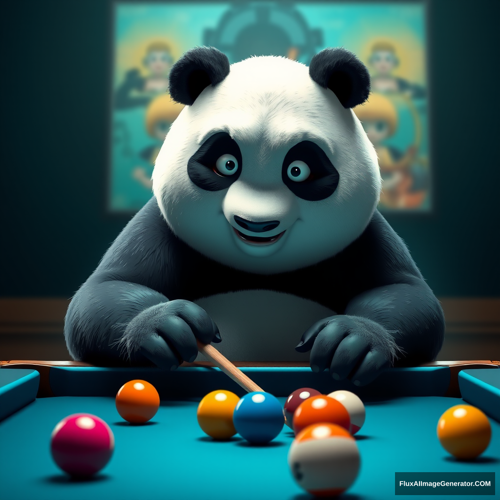 A fat panda playing pool, c4d.