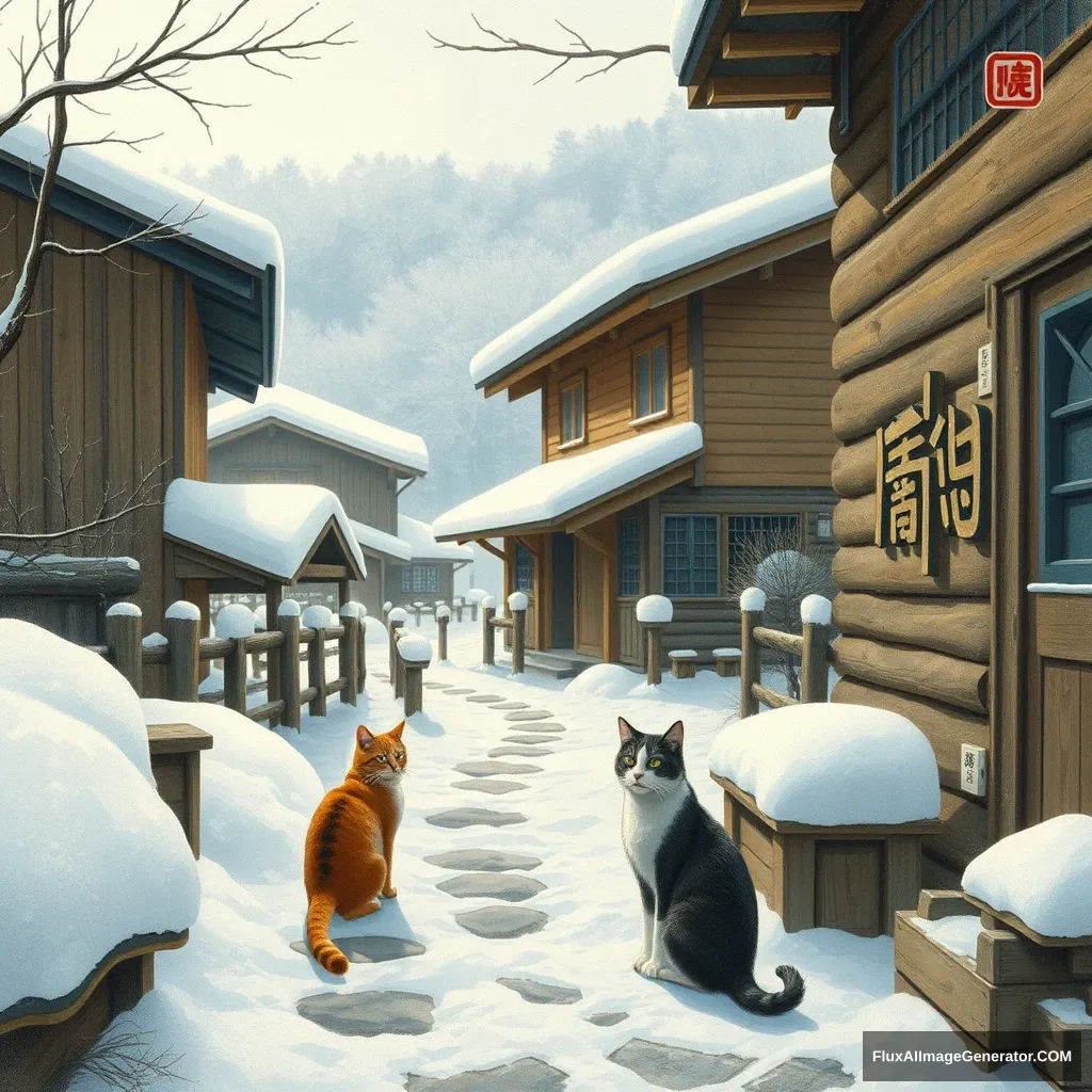 "In a place where it snows and freezes, there are wooden houses, cats, and Chinese characters or Japanese."