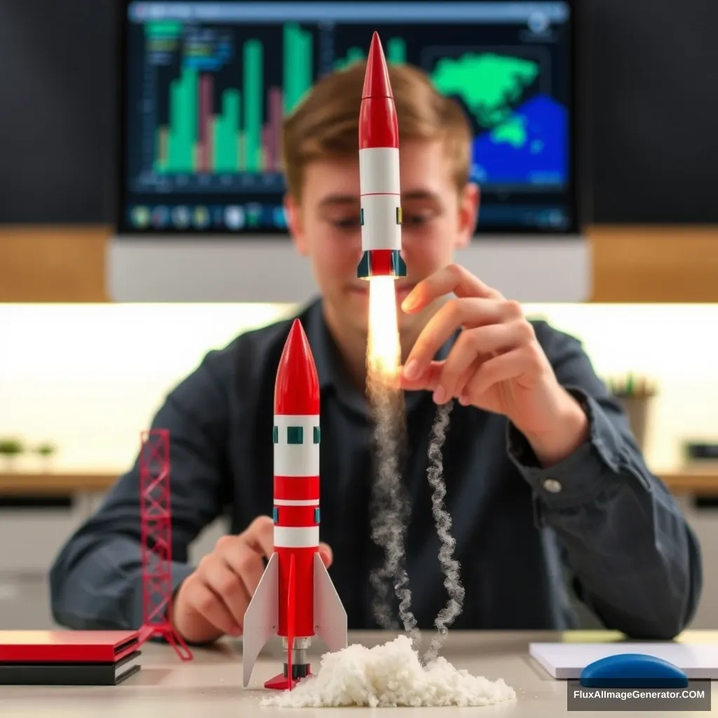 Building rockets in front of the computer.