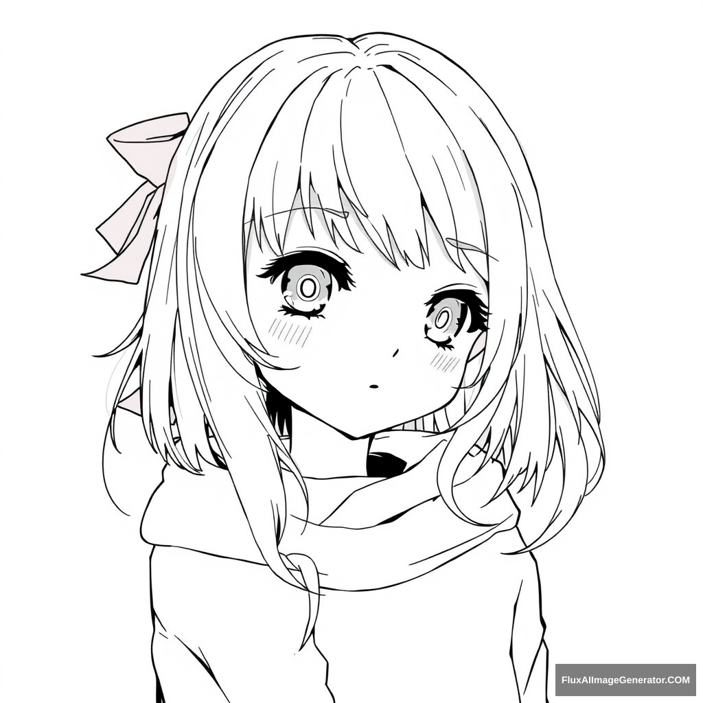 Anime line art girl. Kawaii. With mad eyes. - Image