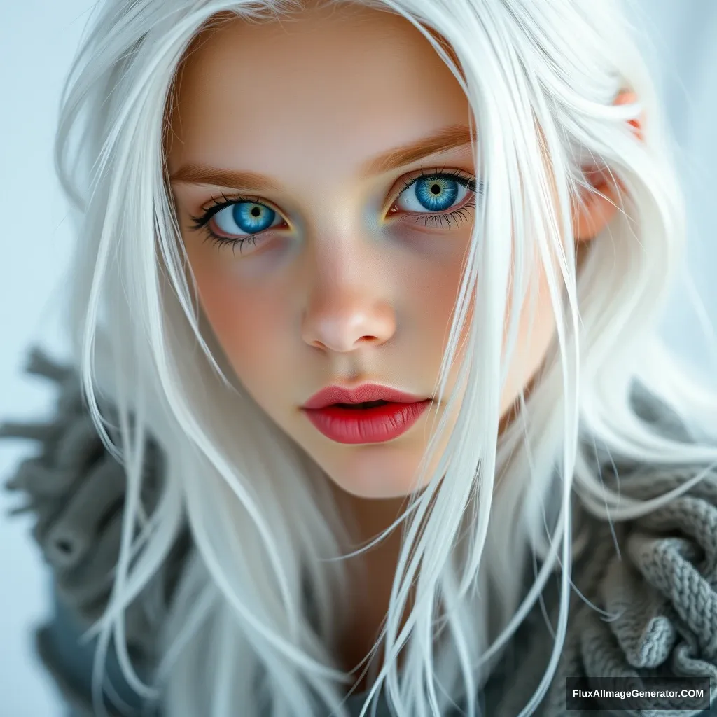 girls, white hair, blue eyes