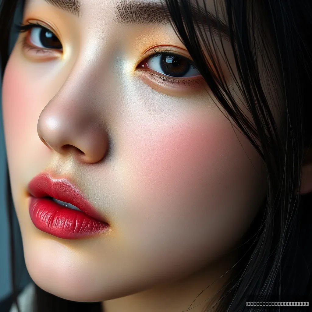 A photo of a K-pop girl with realistic skin with pores.