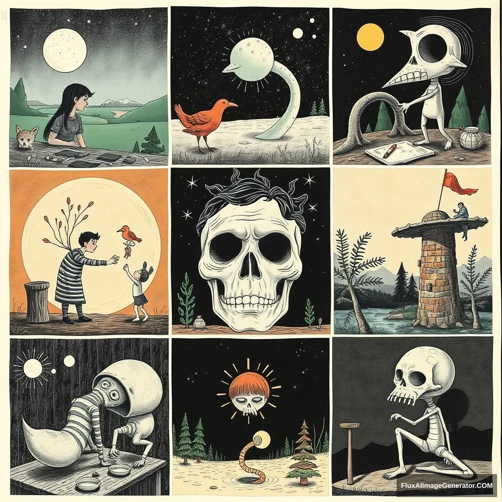 Collage of different weird illustrations