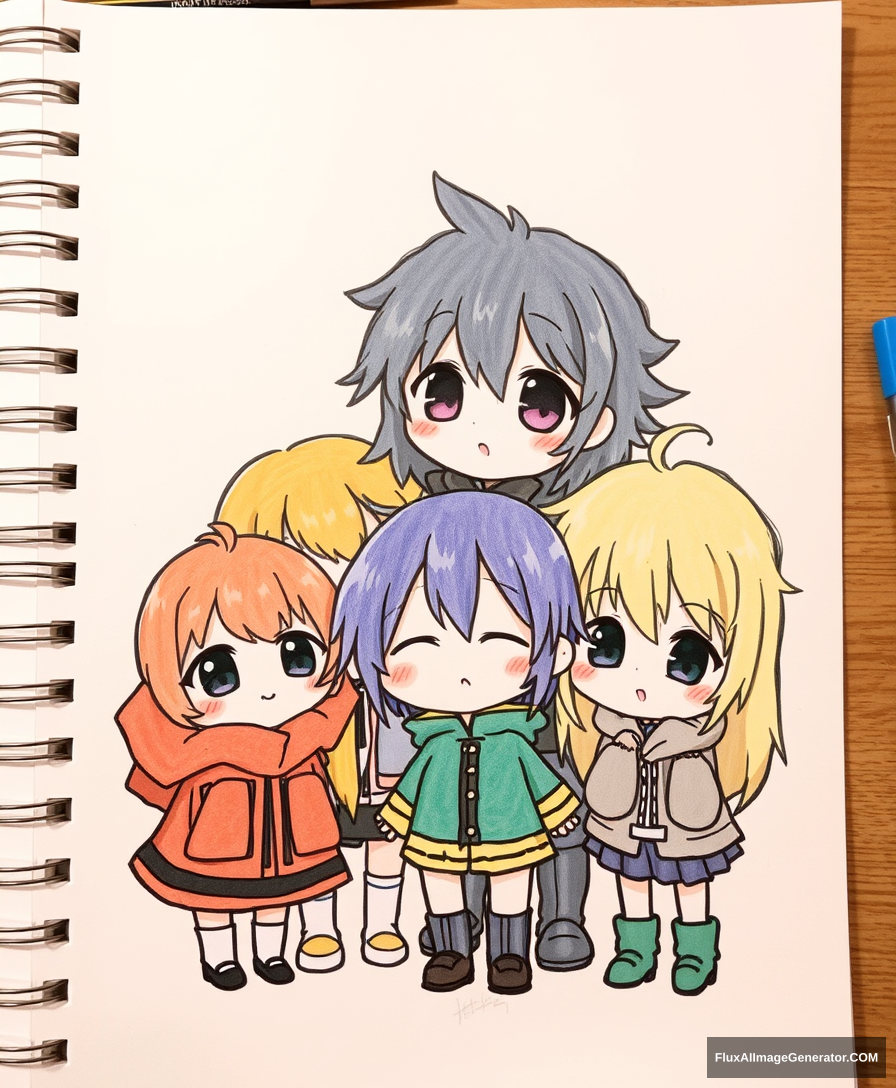 "Draw a picture of several cute characters gathered together."