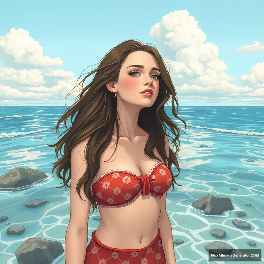 a beautiful girl with Two-dimensional By the sea