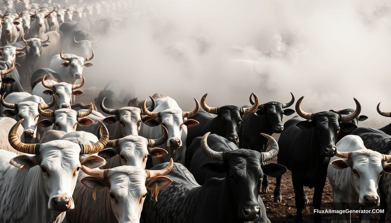 a frame full of white and black bulls in it