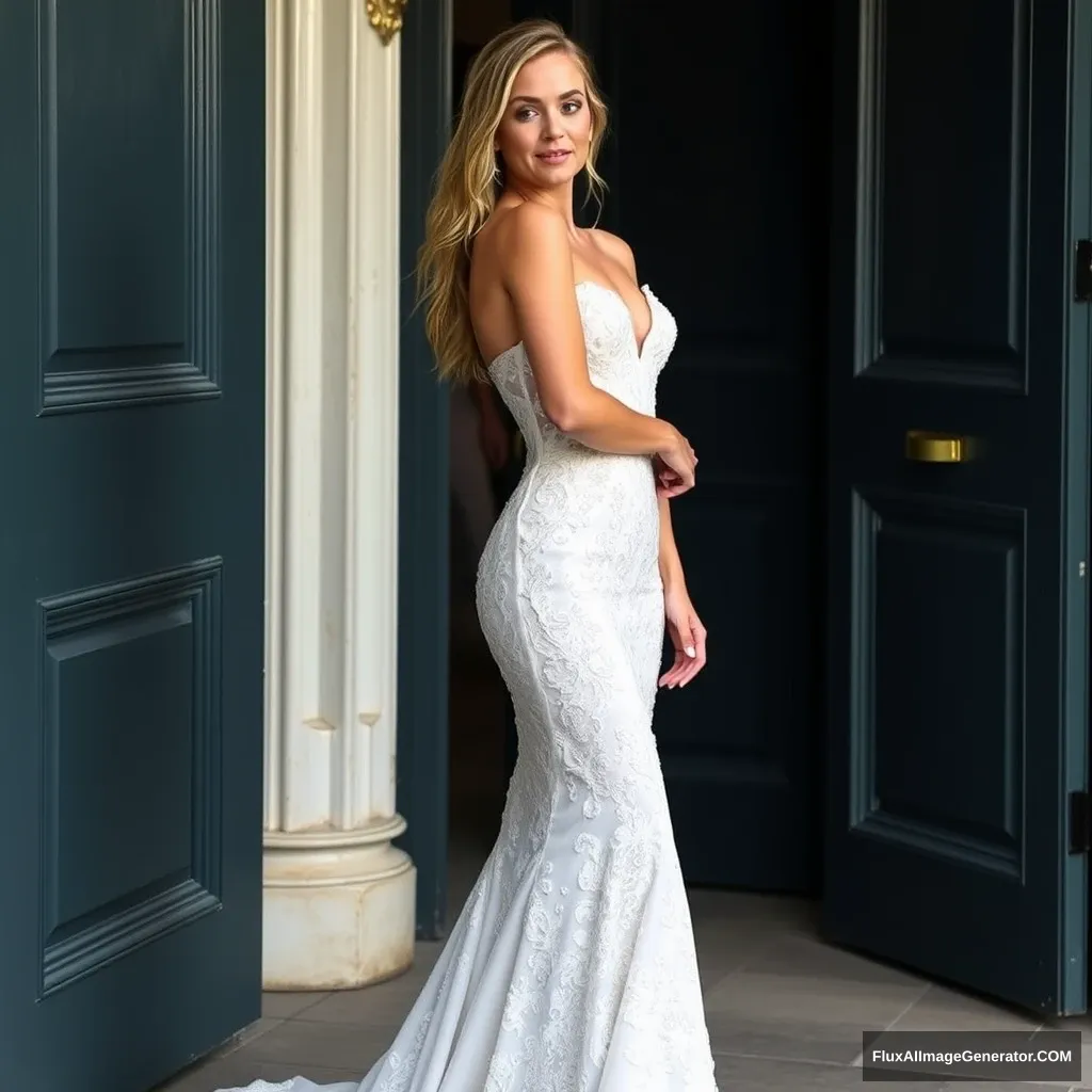 Fitness model influencer Emma's side-less wedding dress. - Image