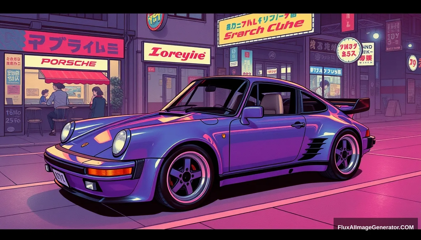 Japanese retro anime style pop chic style 80s and 90s manga intense in soirée chic and Porsche